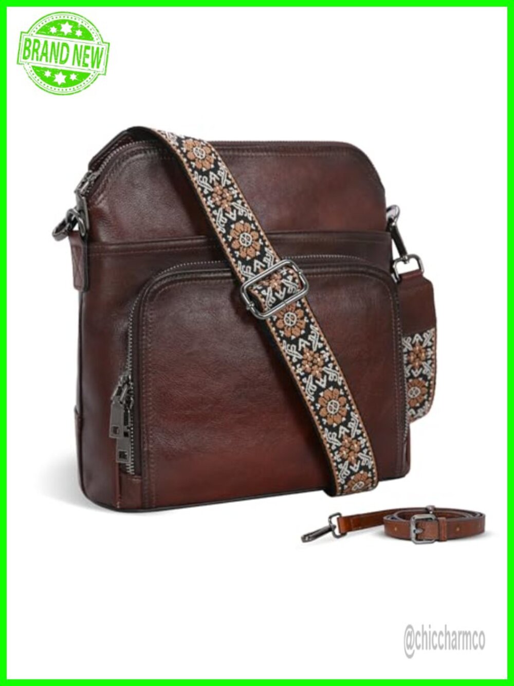 Leather Crossbody Bag with Built in Wallet Convertible Strap Women Purse Handbag